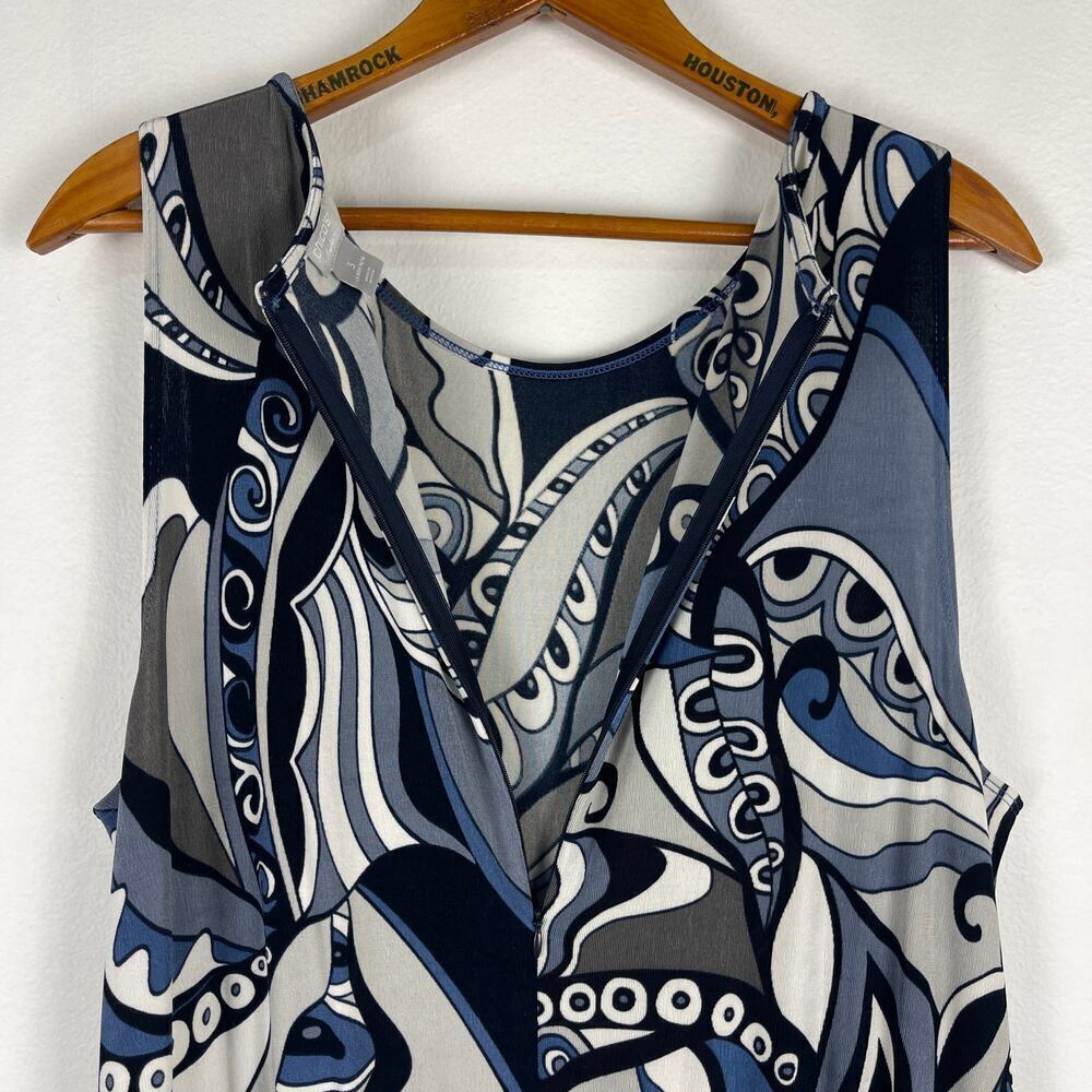 Chico’s Travelers Classic Crop Blue Grey Black Paisley Jumpsuit size 3 US 16 18 - Picture 5 of 12